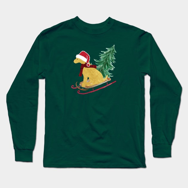 Golden Retriever Christmas Sled Long Sleeve T-Shirt by EMR_Designs